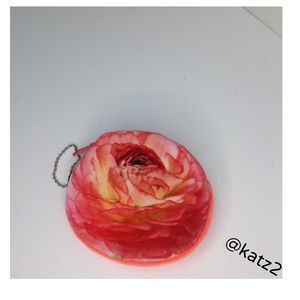 Zippered Coin Purse - Plush 3-D Rose Photo - NWOT